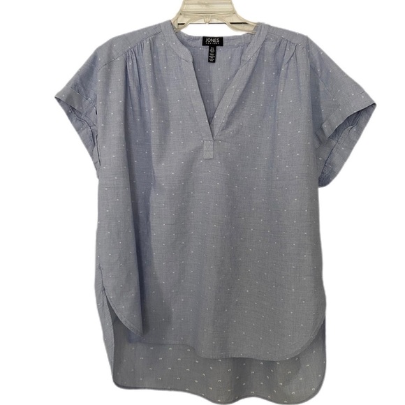 Jones New York Pop Over Top Light Blue with White Dots Short Sleeve Size L - Picture 1 of 12